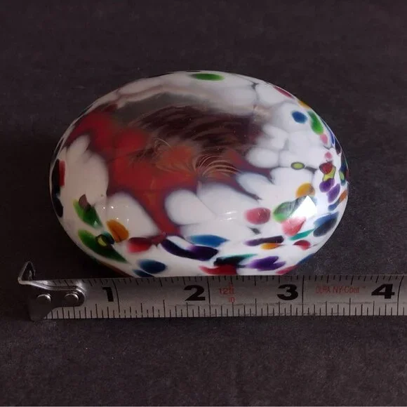 Vintage Signed 1996 Hand Blown Art Glass Paperweight Millefiori Rainbow Confetti